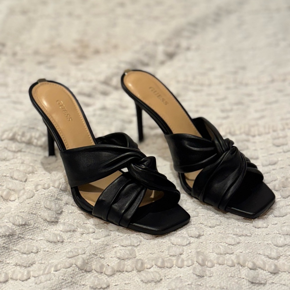Guess Black Heeled Mules with Ruched Straps